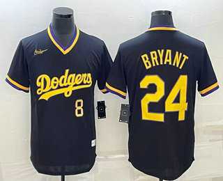 Mens Los Angeles Dodgers #8 #24 Kobe Bryant Number Black Stitched Pullover Throwback Nike Jerseys